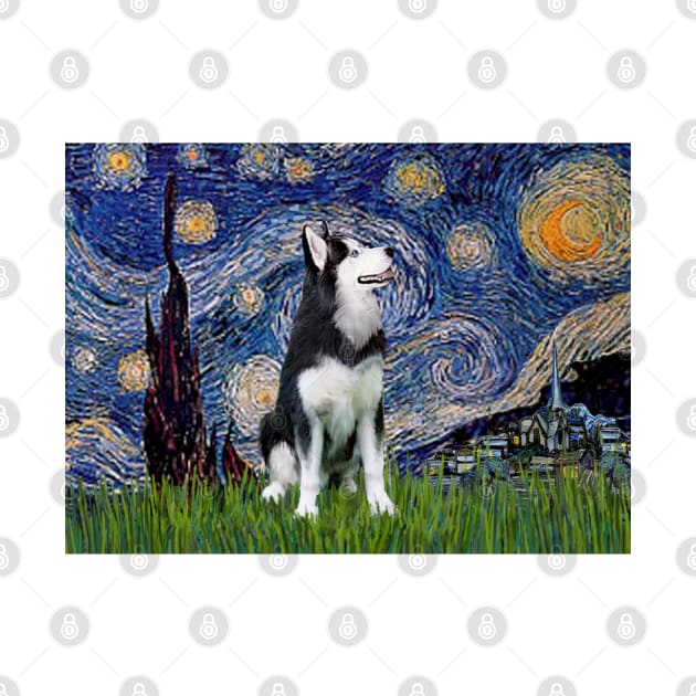 Siberian Husky in Adaptation of Starry Night by Van Gogh by Dogs Galore and More