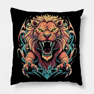 Scary African Lion Pouncing Pillow