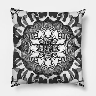 Lotus Mandala (Black and White) Pillow