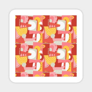 Abstract Shapes Collage Kids Pink Red Yellow White Magnet