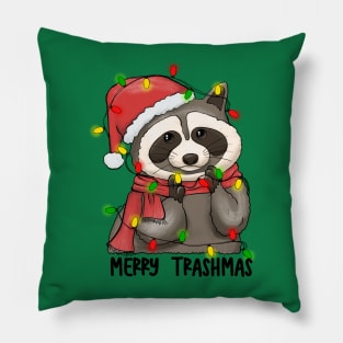 Merry Trashmas, Cute Adorable Raccoon Trash Panda Festival Holiday Design Pillow