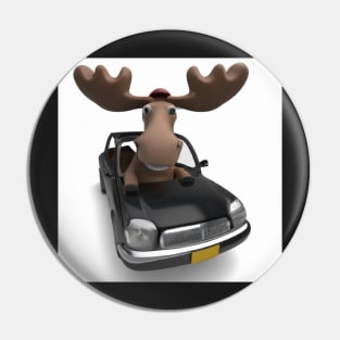 Cartoon Moose in a Car Pin