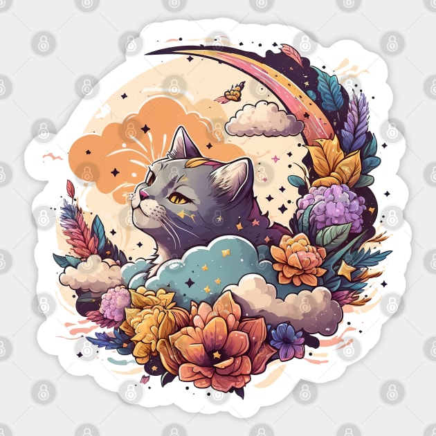 Cute Cat Fantasy Art - Cat Lover Gifts Sticker | TeePublic