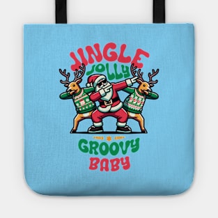 Baby - Holly Jingle Jolly Groovy Santa and Reindeers in Ugly Sweater Dabbing Dancing. Personalized Christmas Tote