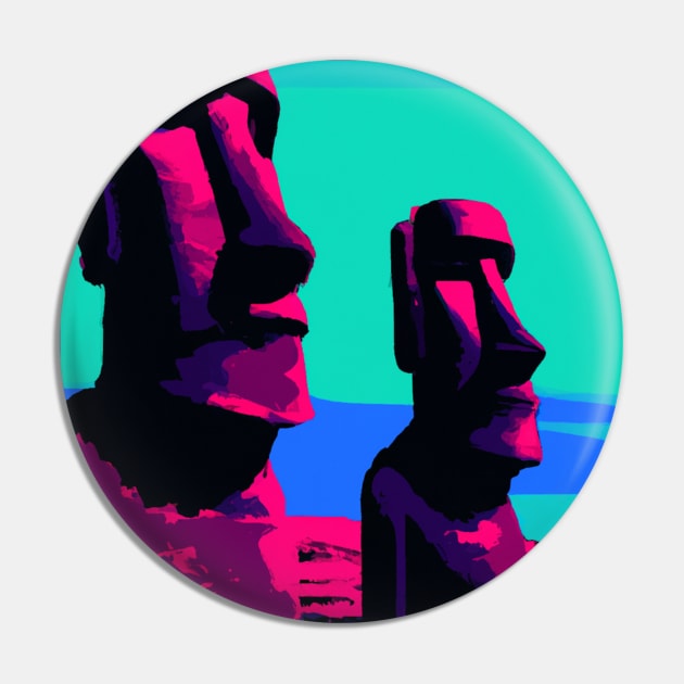 Easter Island Statues in Pop Art Pin by Star Scrunch