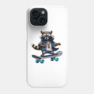 a racoon riding a skateboard wearing sunglasses Phone Case