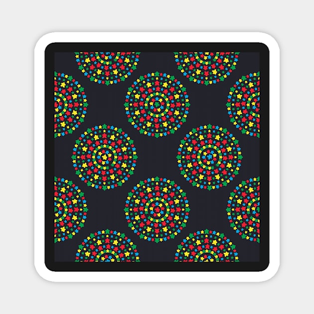 Meeple Mandala in Red, Blue, Yellow and Green Magnet by gloobella