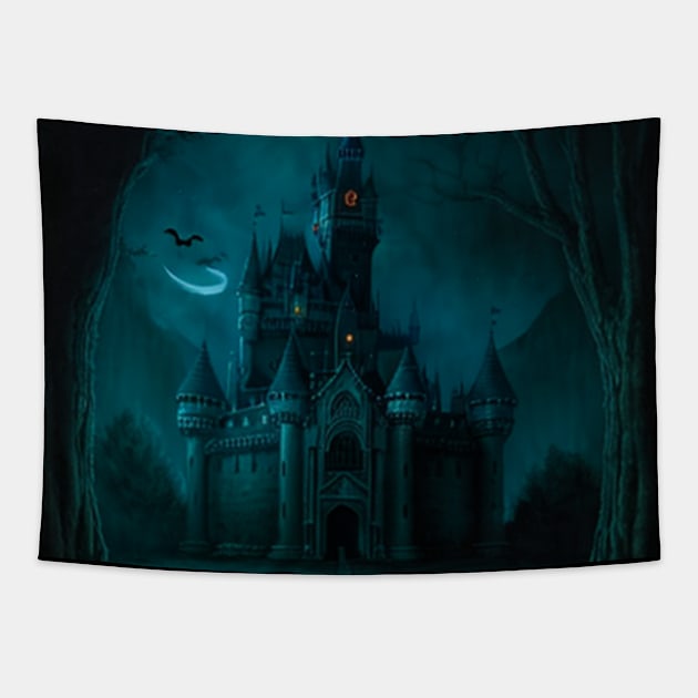 Haunted Castle in the Distance Tapestry by CursedContent