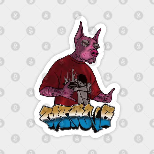 Crazy Dog in Red Shirt Magnet by Wrongteeshirt