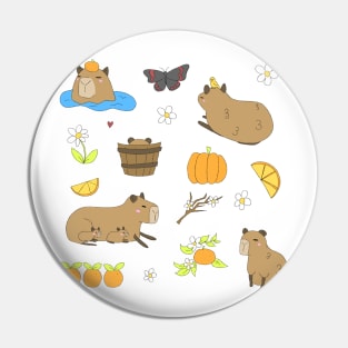 Capybara and Oranges Sticker Pack Pin