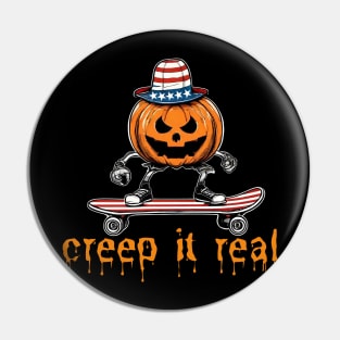 Skateboarding pumpkin head creep it real Pin