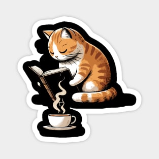 Thoughtful Cat Reading with Cup of Coffee Cat Lovers graphic Magnet