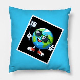 Earth taking a selfie, Funny earth day design Pillow