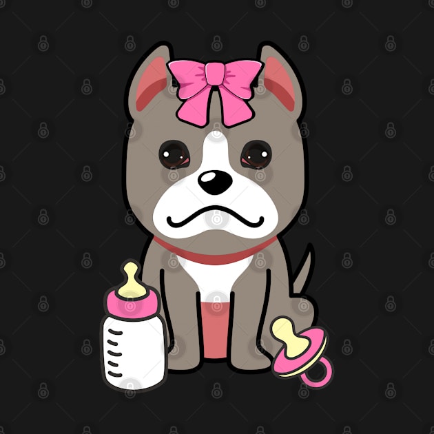 cute baby grey dog wears a pink ribbon by Pet Station