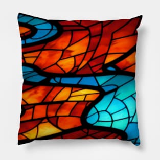 Stained Glass design pattern, seamless, red fire tone, geometrical, abstract design. Pillow