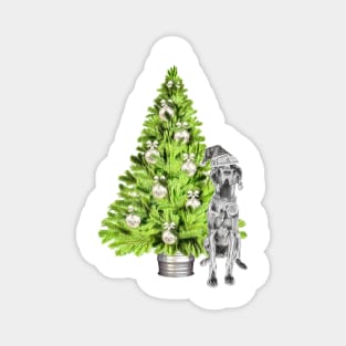 Great Dane Christmas Scene with Christmas tree and Santa hat. Magnet