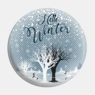 Winter Holiday Fairy Tale Snowy Forest and Reindeer Pin