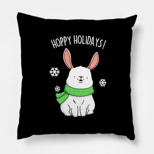 Hoppy Holidays Cute Christmas Rabbit Pun Pillow