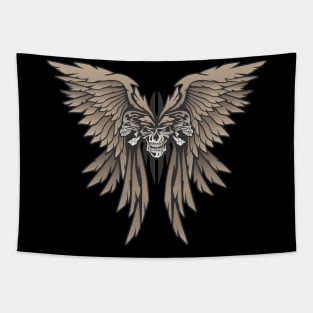 Three skulls with spread wings illustration Tapestry