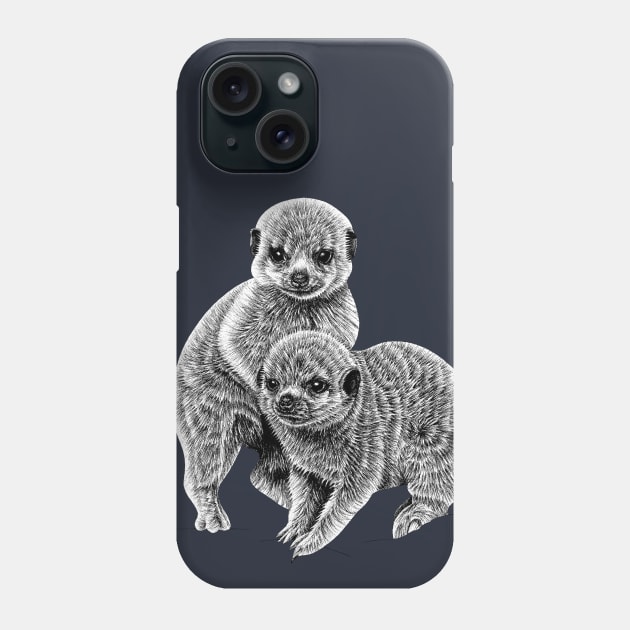 Baby meerkats - ink illustration Phone Case by lorendowding