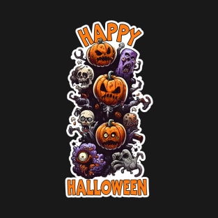 Scary Pumpkins And Skulls, Spooky, Horror, Halloween T-Shirt