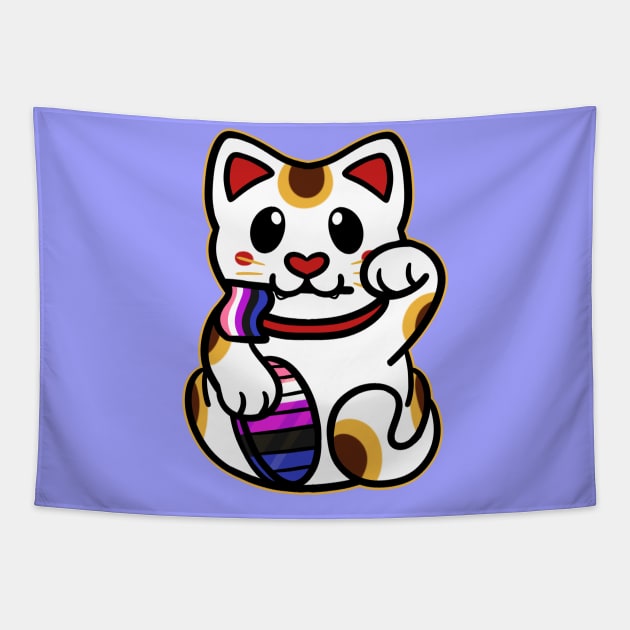 LGBTQ+ Pride Lucky Cat - Genderfluid Tapestry by leashonlife