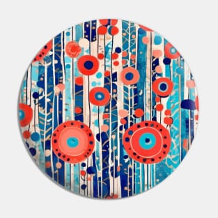 Red Blue White Abstract Garden After Klimt Pin