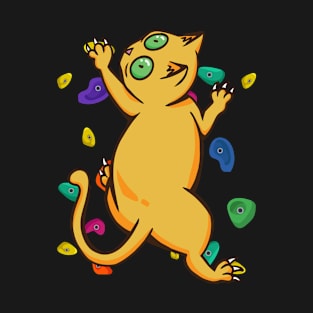 Funny Wall Climbing Cat With Colourful Shapes T-Shirt