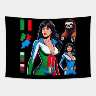 Italian 70s Female Race Car Driver with Sloth Italy Tapestry