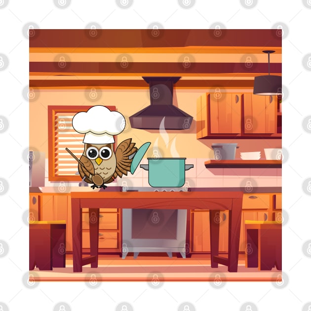 Cute Chef Owl Cooking in Kitchen by BirdAtWork