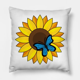 Sunflower and Blue Butterfly Pillow