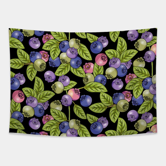 Blueberries On Black Tapestry by Designoholic