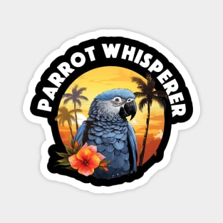 African Grey Parrot - Parrot Whisperer (White Lettering) Magnet