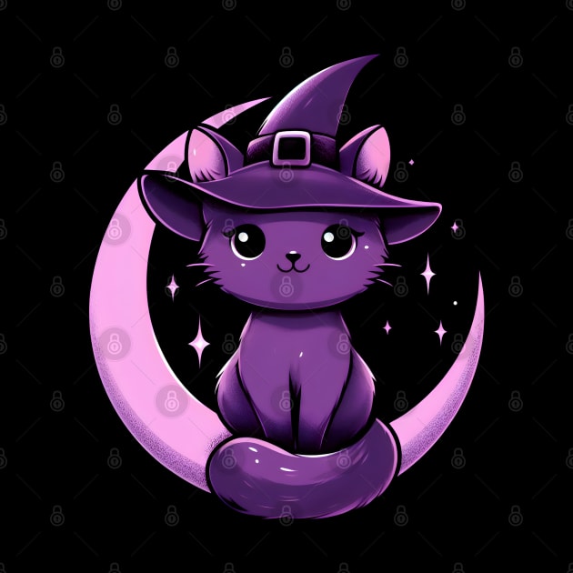 witch cat - purple cat witch by vaporgraphic