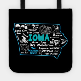 the hawkeye state Iowa map Des Moines Sioux City, Mason City, Boone, Davenport, Ottumwa, Fort Madison Tote