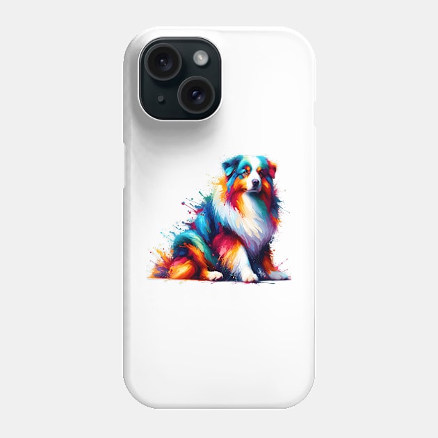 Vibrant Australian Shepherd in Artistic Splash Style Phone Case by ArtRUs