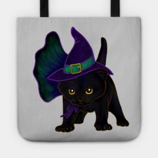 Halloween Kitten Dressed In Witch Costume Tote