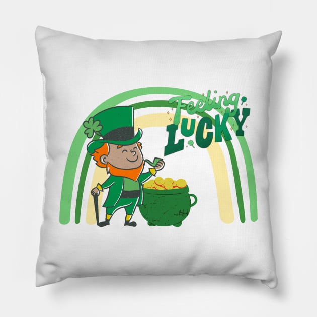 Rainbow, Leprechaun, and Pot of Gold Feeling Lucky design Pillow by Epic Shirt Store