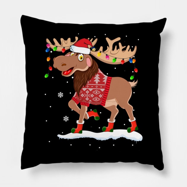 Ugly Christmas Sweater Moose Pillow by TeeSky