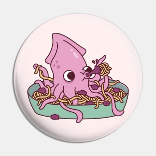 Cute Squid Squirting Squid Ink Pasta Funny Pin