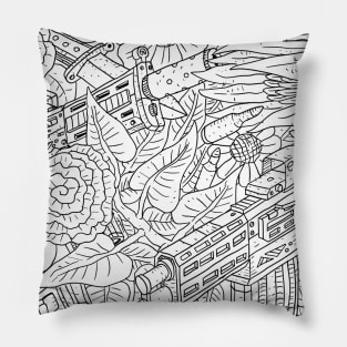 rifles and roses, black and white pattern with guns and flowers. Pillow