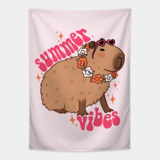 Groovy Summer vibes cute capybara ready for summer vacation Tapestry