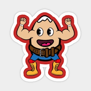 cartoon egg wearing weight lifting belt wrestler Magnet