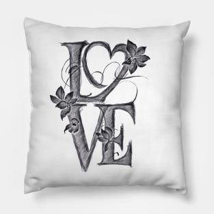 Floral LOVE digital sketch crayon drawing Pillow