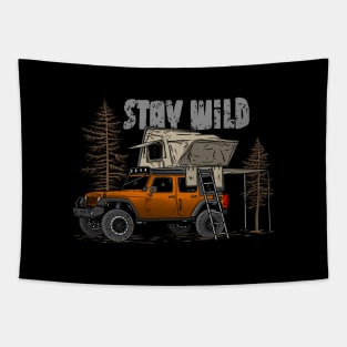 Stay Wild Jeep Camp - Adventure Orange Jeep Camp Stay Wild for Outdoor Jeep enthusiasts Tapestry