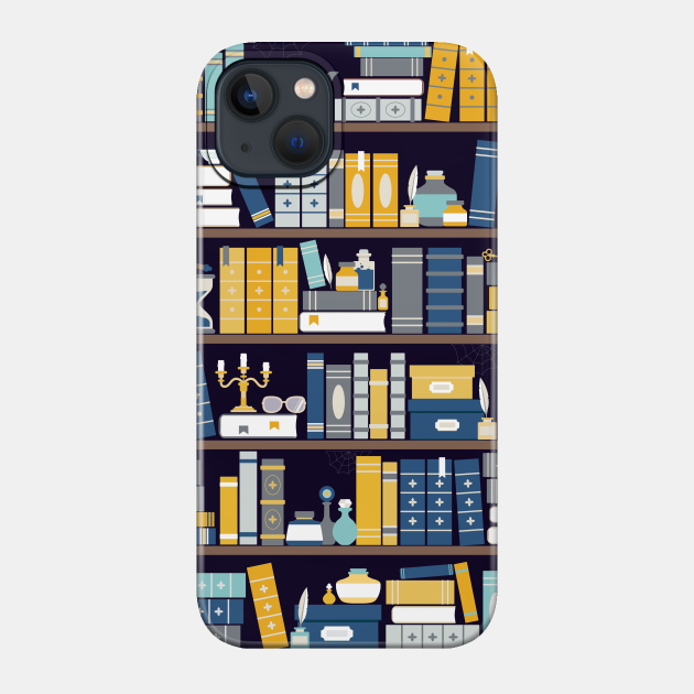 Common Room Bookcase - Blue and Gold - Book Pattern - Phone Case