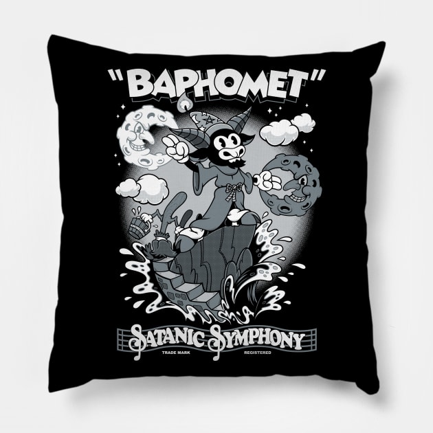 Vintage Rubber Hose Cartoon Baphomet Sorcerer - Occult Goth - Satanic Symphony Pillow by Nemons