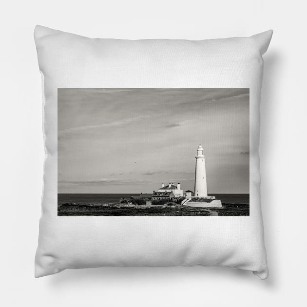 St Mary’s Lighthouse - Sepia Pillow by zglenallen