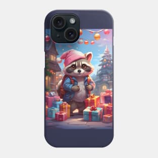 Kawaii Raccoon with Gifts in Winter Wonderland Phone Case