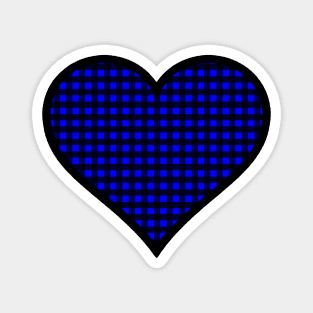 Cobalt Blue and Black Gingham Heart Magnet